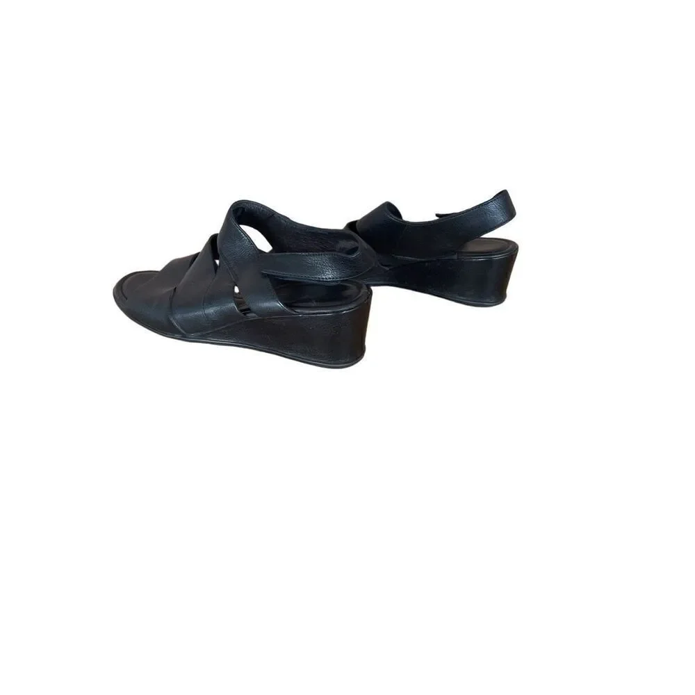Ecco Womens Black Felicia Hook-And-Loop Wedge Sandals Size 37